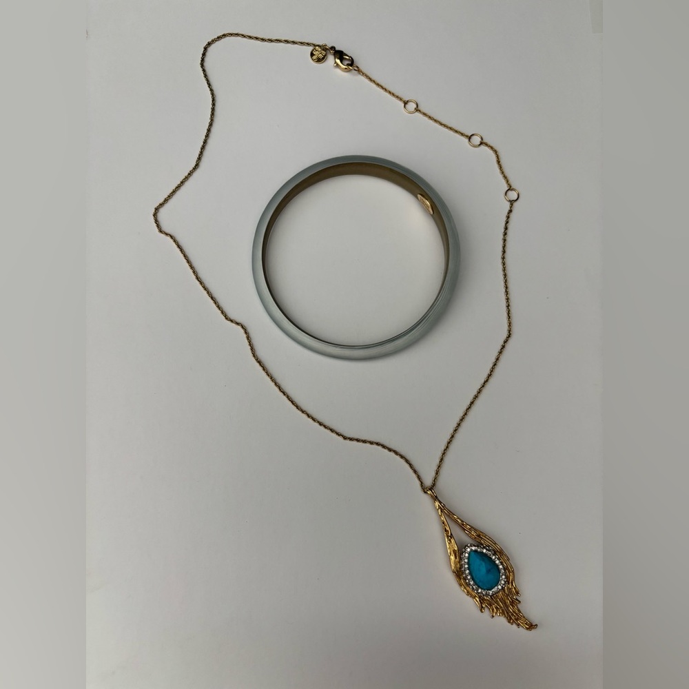 Alexis Bittar - Feather Turquoise Pendant Necklace & skinny bracelet